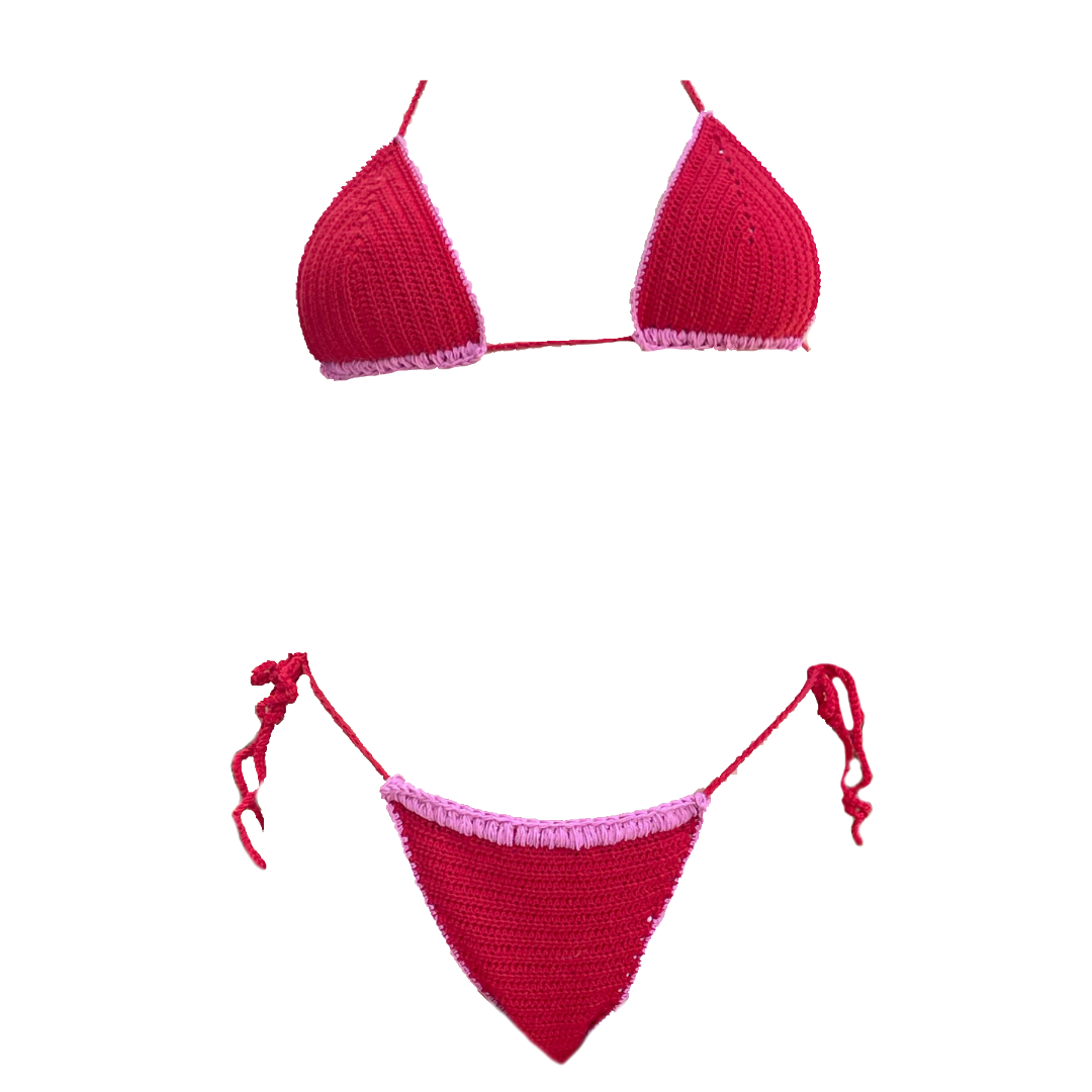 Red crochet bikini with Pink details