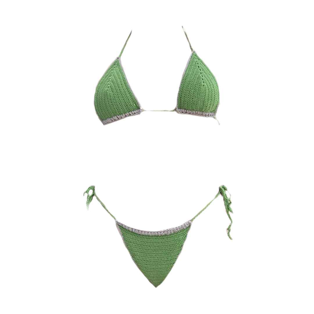 Green crochet bikini with Beige details