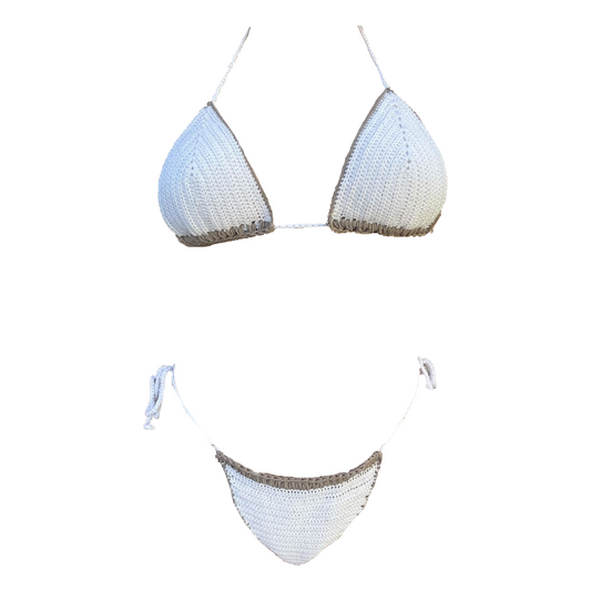 White Crochet bikini with beige Details