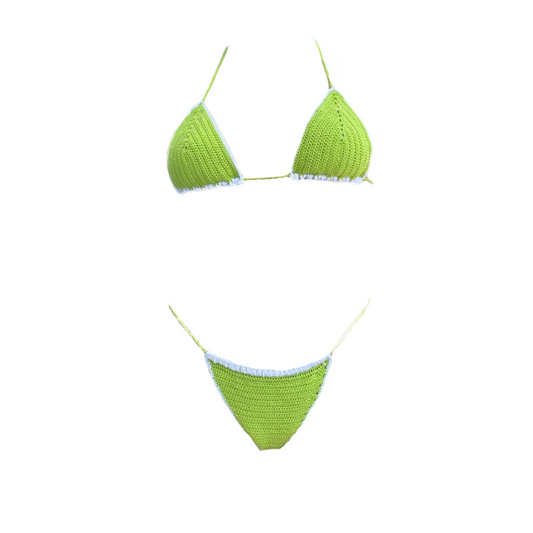 Green Crochet Bikini with white Details