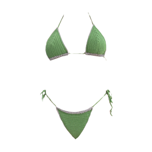 Green crochet bikini with Beige details